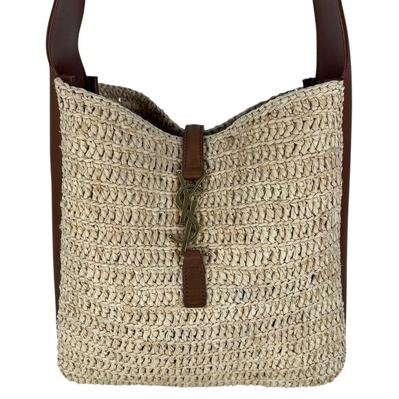 Saint Laurent Le 5 À 7 Supple Small Raffia Shoulder Bag YSL Logo - Picture 5 of 16